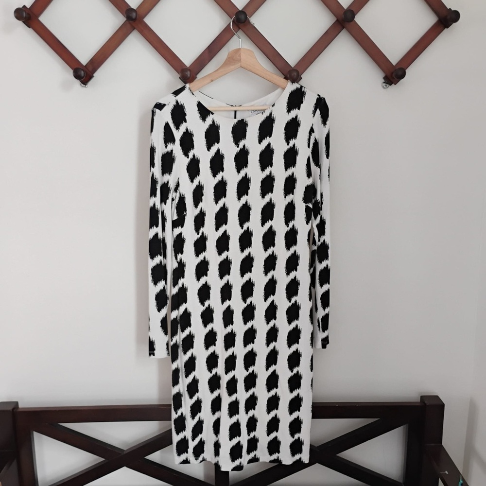Carmen Marc Valvo Black and White Long Sleeve Dress womens size m office dress